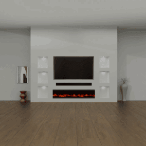 samenstelling 1 - Cinewall met 3 nissen aan beide kanten inclusief soundbar en vuurhaard