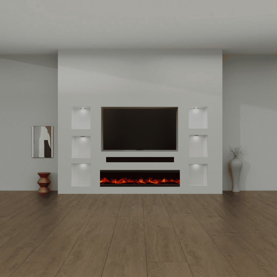 samenstelling 1 - Cinewall met 3 nissen aan beide kanten inclusief soundbar en vuurhaard